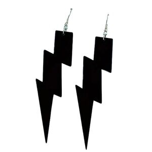 Lightning Flash Black Large Earrings‎ Funky 80s 90s Punk Rock Bolt celebration